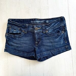 Guess Denim 5 Pocket Short W28 Distressed Dark Embroidered Pockets